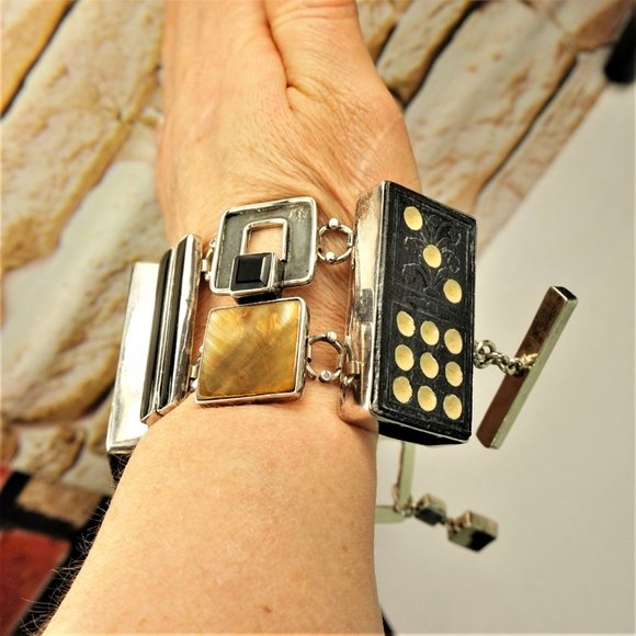 SUPER RARE HEAVY STERLING PANEL BRACELET, UNISEX GIFT, GIFT FOR MEN - Picture 11 of 13